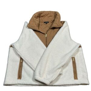 J.CREW Sherpa Jacket • Sz XXL Quilted Fleece Ivory & Brown • Half Zip Pullover